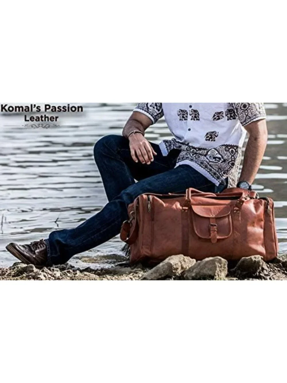 24-Inch Leather Duffel Bag - Large Travel Gym Overnight Weekender Tote